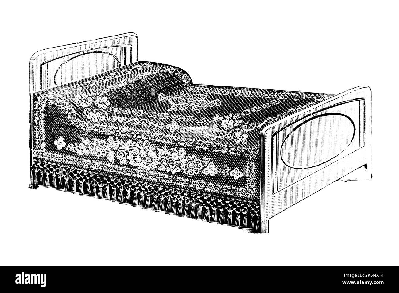 Double bed with bedspread - 1910s Vintage Illustration Stock Photo