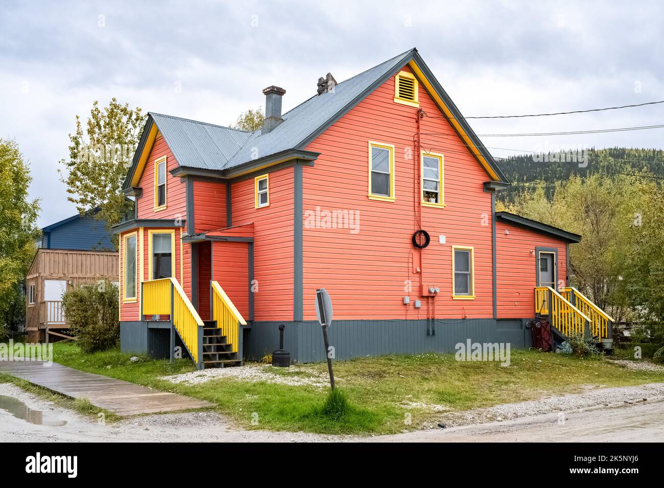 Dawson city in Yukon, Canada, colorful houses in the ancient village of