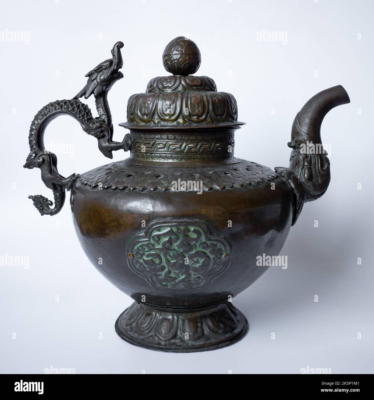 Antique Tibetan Buddhist Copper Teapot / Wine Pot With Dragon Handle