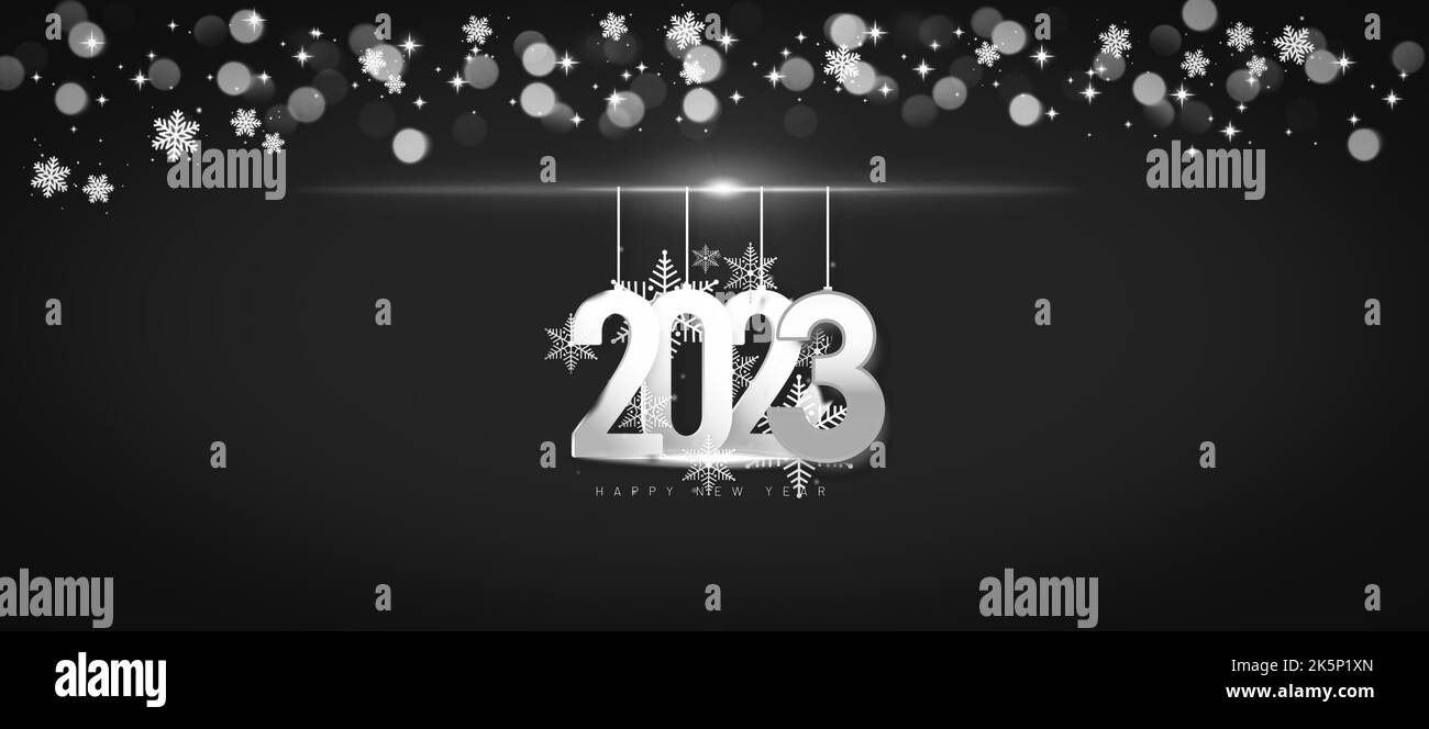 Festive background with bokeh lights and fireworks with 2023 number Stock Photo