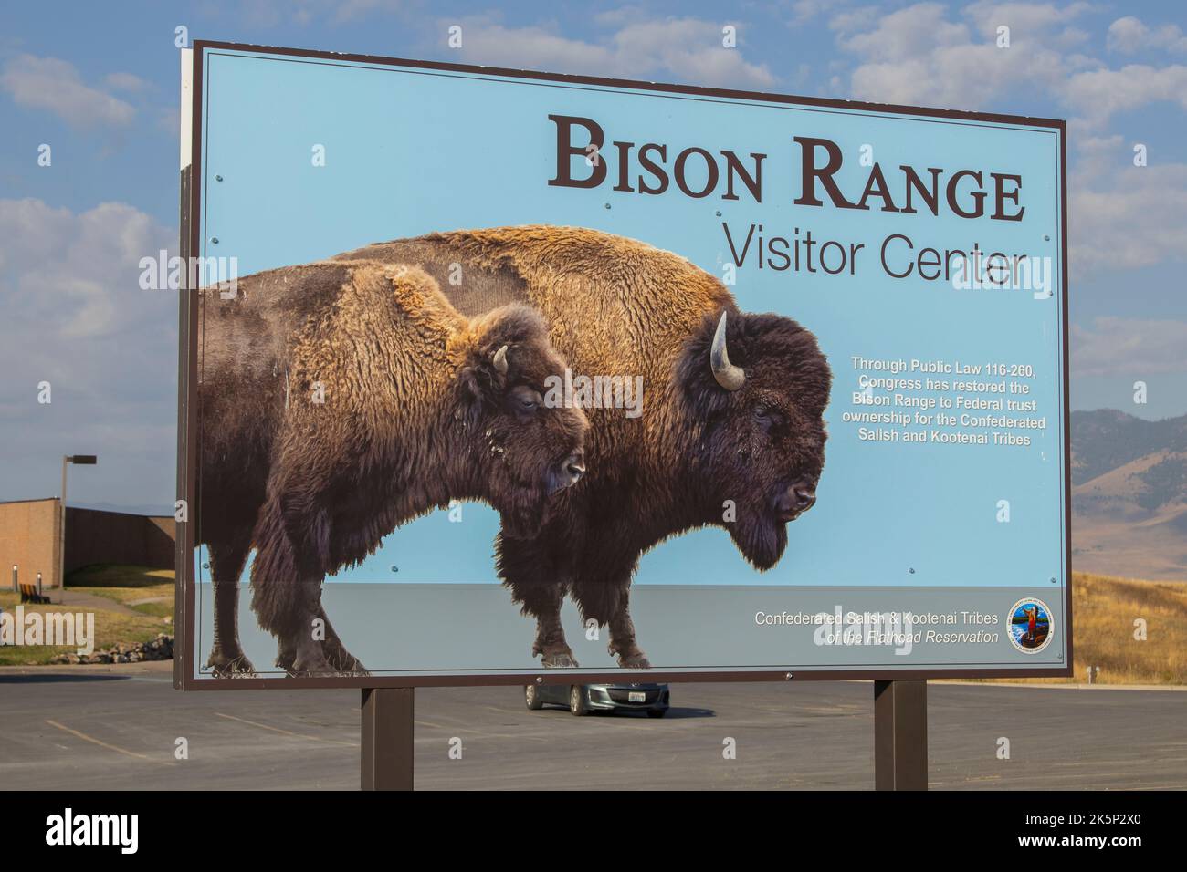 Welcome sign at the entrance to the National Bison Range in Montana Stock Photo