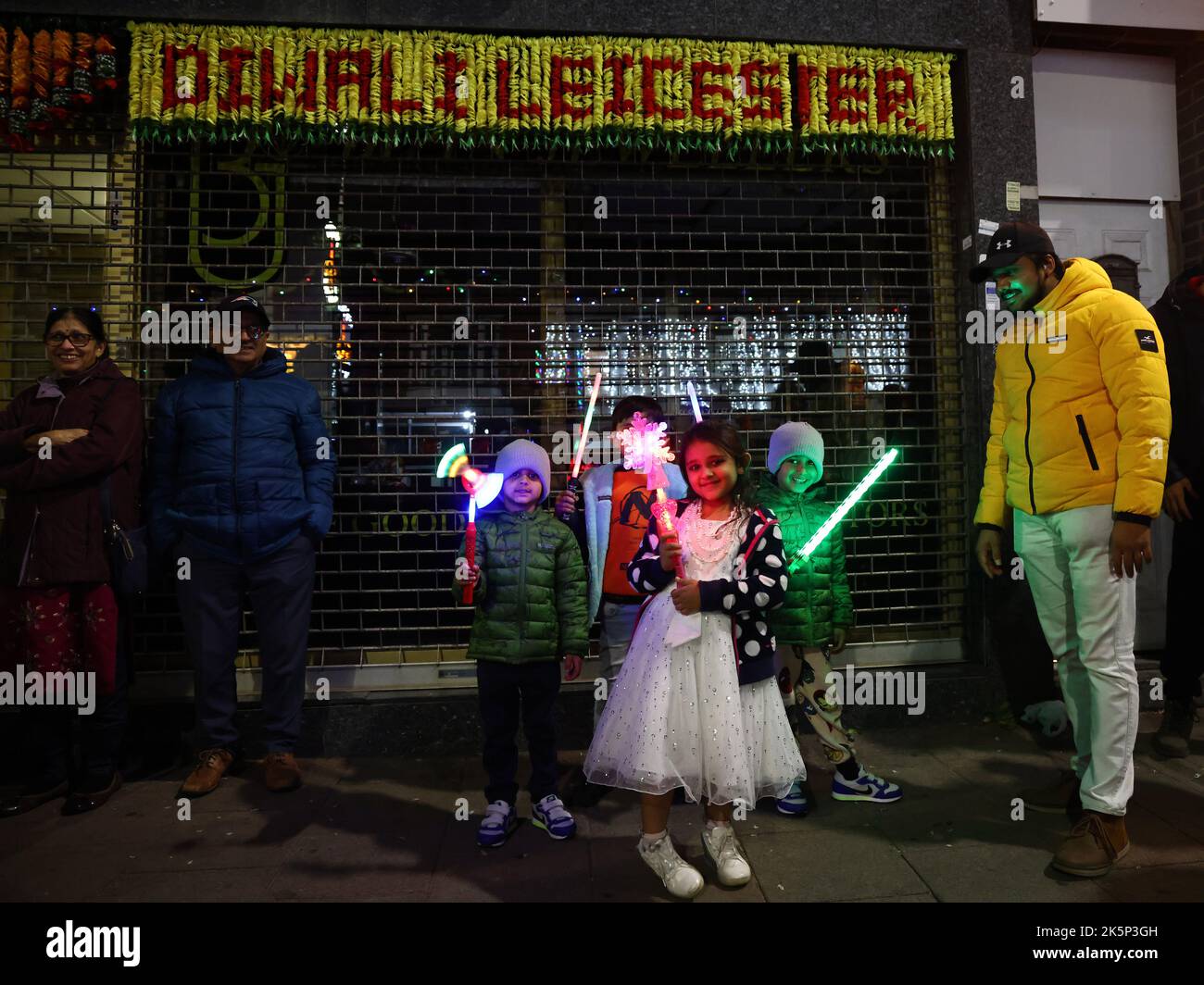 Leicester, Leicestershire, UK. 9th October 2022. People attend the Diwali Lights annual switch on event on the Golden Mile. LeicesterÔs celebration of Diwali is one of the biggest outside of India. Credit Darren Staples/Alamy Live News. Stock Photo