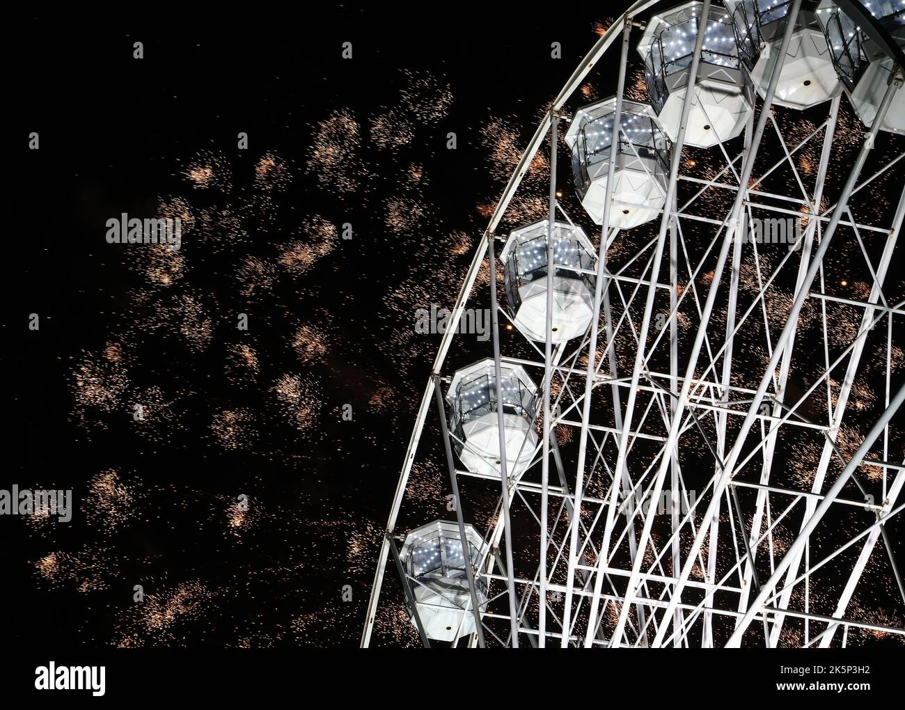 Leicester, Leicestershire, UK. 9th October 2022. Fireworks explode