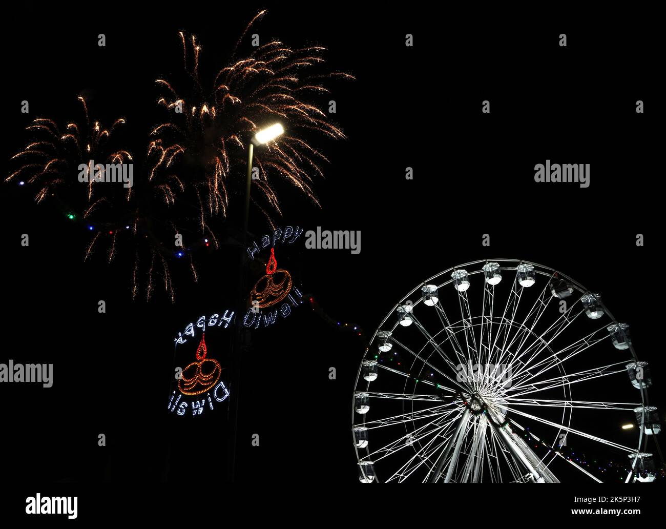 Leicester, Leicestershire, UK. 9th October 2022. Fireworks explode