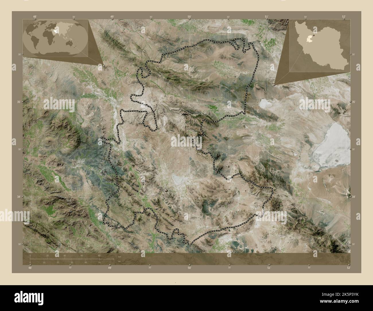 Markazi, province of Iran. High resolution satellite map. Corner