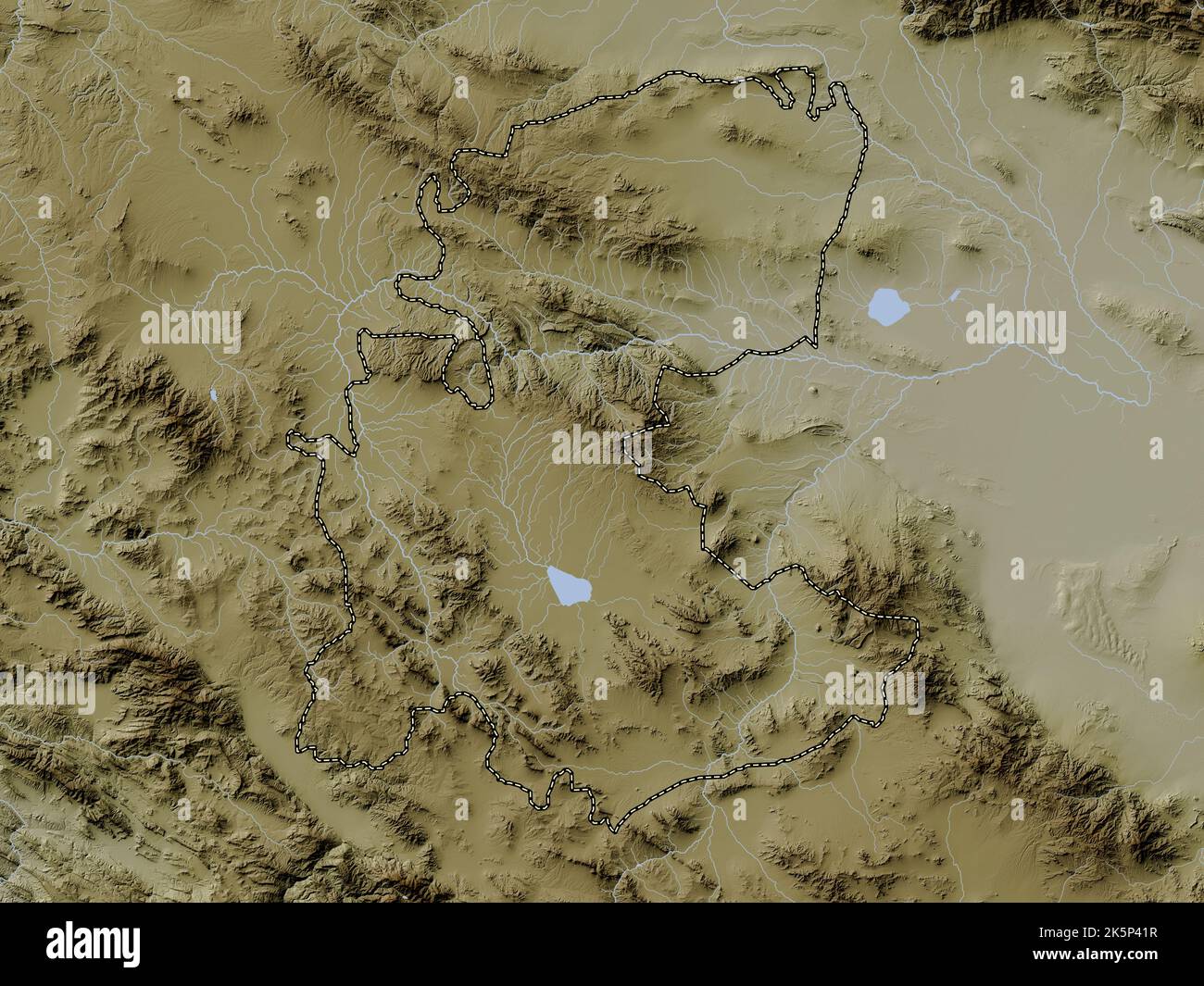 Markazi, province of Iran. Elevation map colored in wiki style with