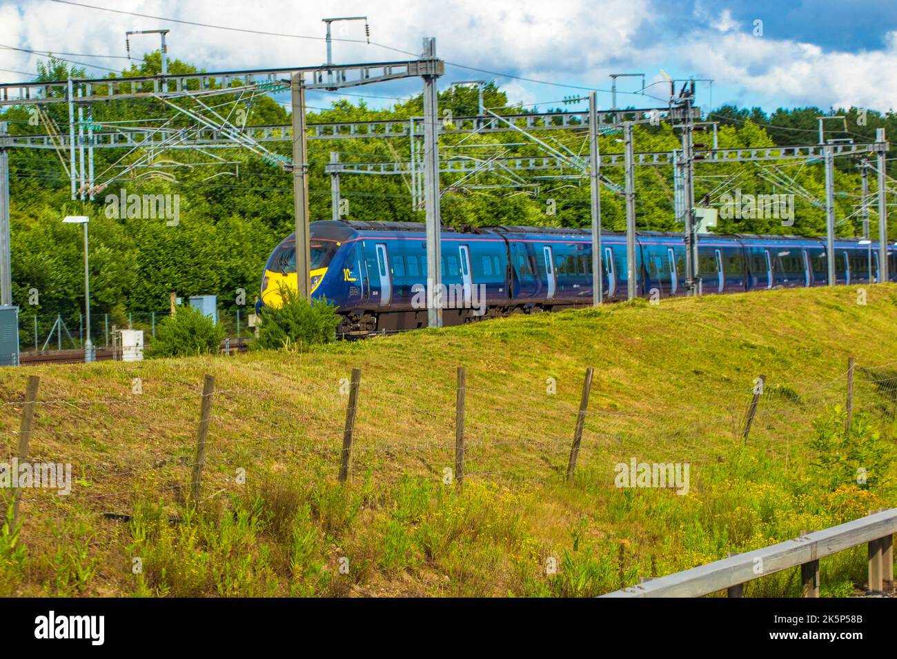 High speed train line near Ashford.The British Rail Class 395 Javelin is a dual-voltage electric multiple-unit passenger train,England,June 2022 Stock Photo