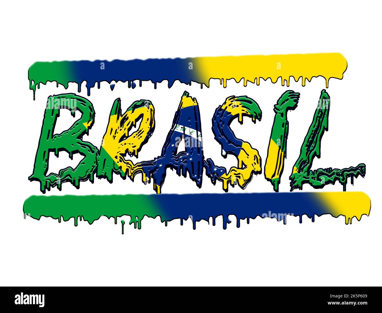 3d illustration text brazil with melting effect flag background Stock Photo
