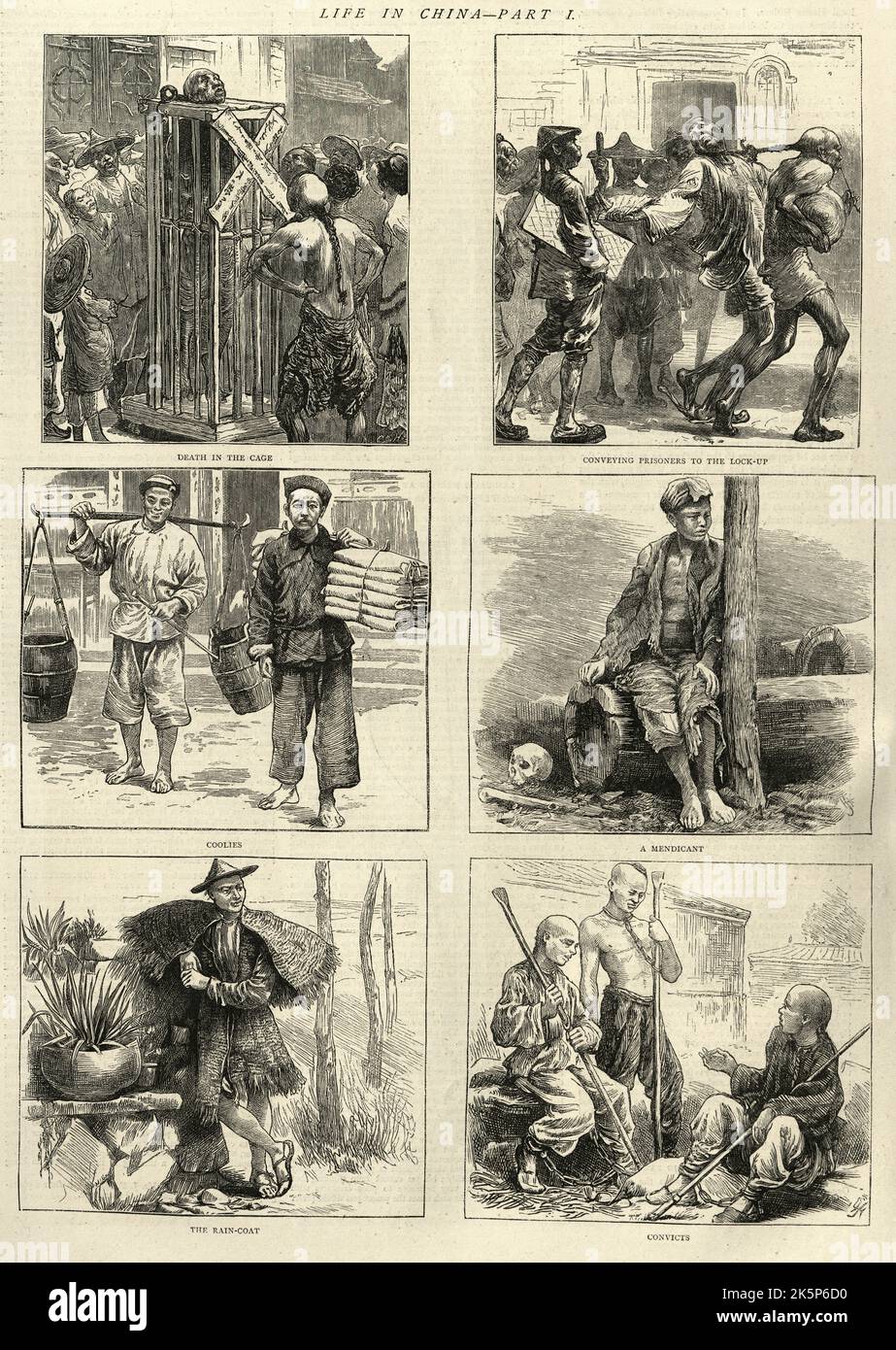 Life in China in the 19th Century, Execution, Prisoners, Coolies, Mendicant, Convicts, 19th Century Stock Photo