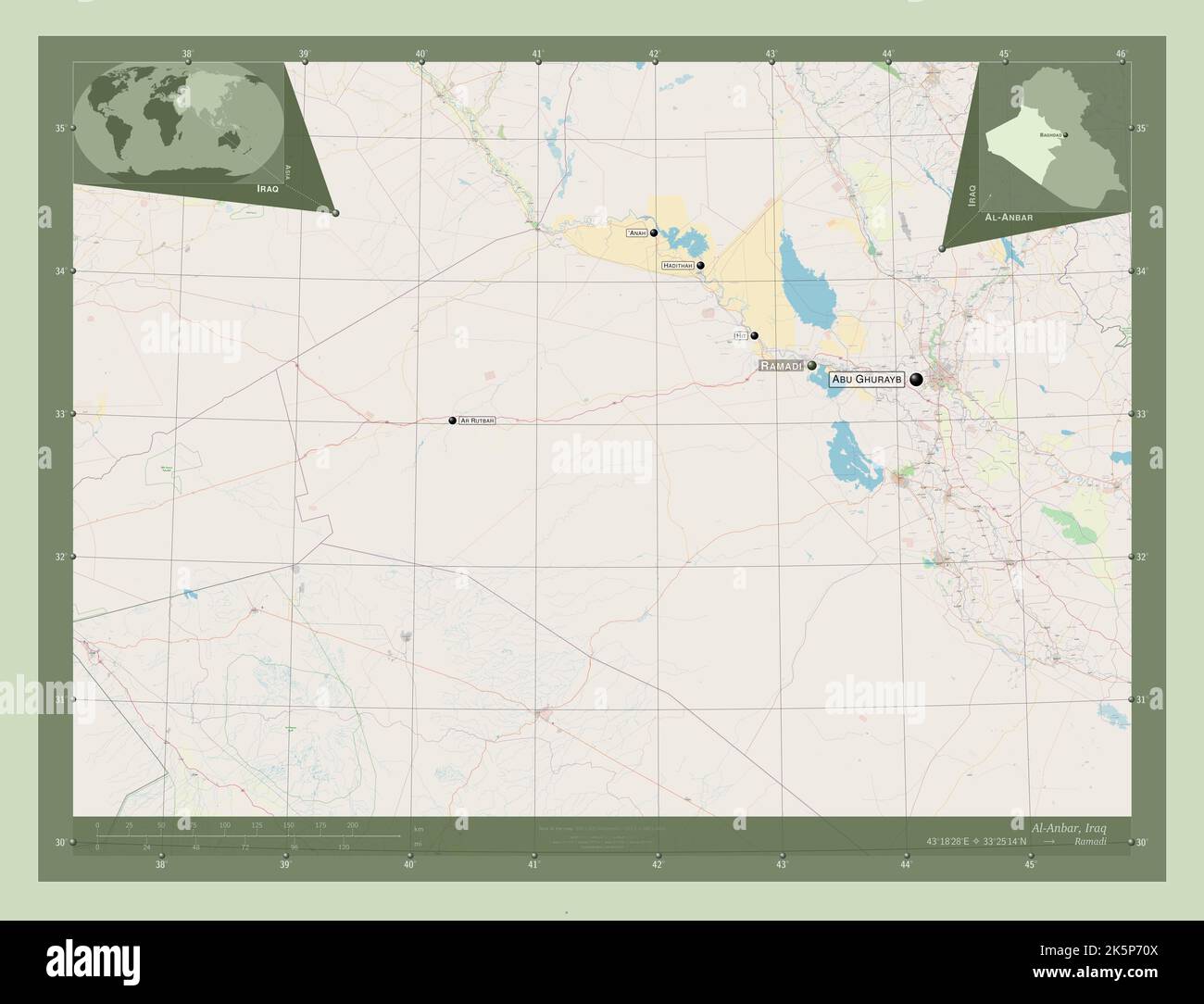 Al-Anbar, province of Iraq. Open Street Map. Locations and names of ...