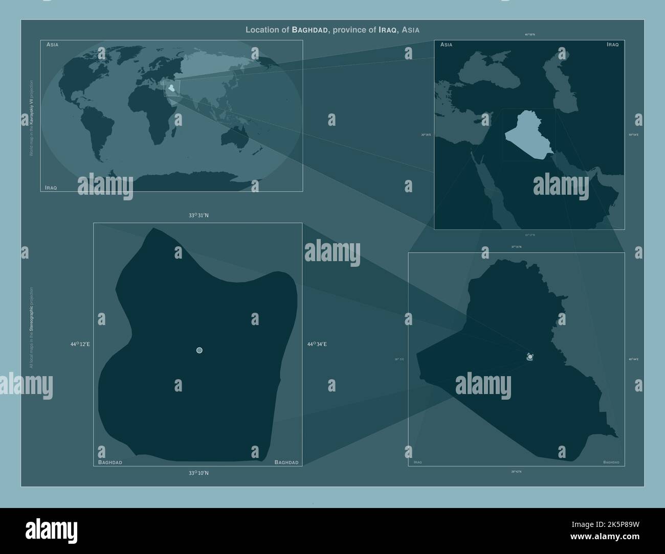 Baghdad, province of Iraq. Diagram showing the location of the region