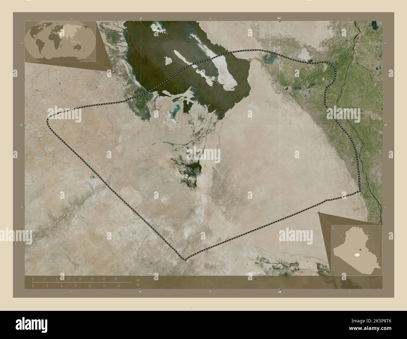 Karbala', province of Iraq. High resolution satellite map. Corner auxiliary location maps Stock Photo