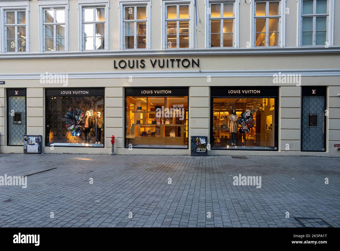 Copenhagen, Denmark. October 2022. External view of the Louis Vuitton brand store in the city center Stock Photo