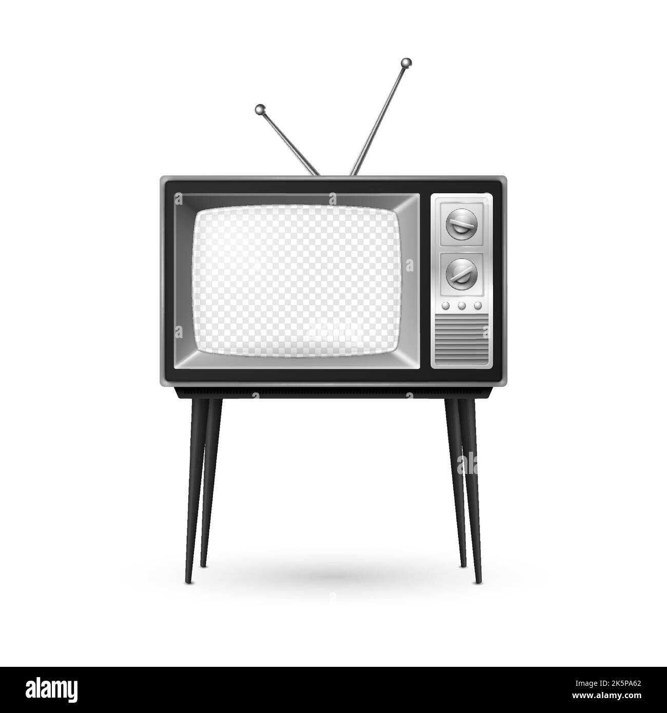 Vector 3d Realistic Retro TV Receiver with Transparent Screen and Antenna Isolated on White Background. Home Interior Design Concept. Vintage TV Set Stock Vector