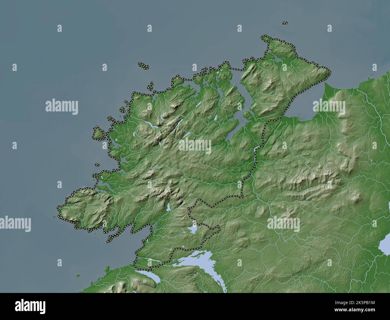 Donegal, county of Ireland. Elevation map colored in wiki style with lakes and rivers Stock Photo