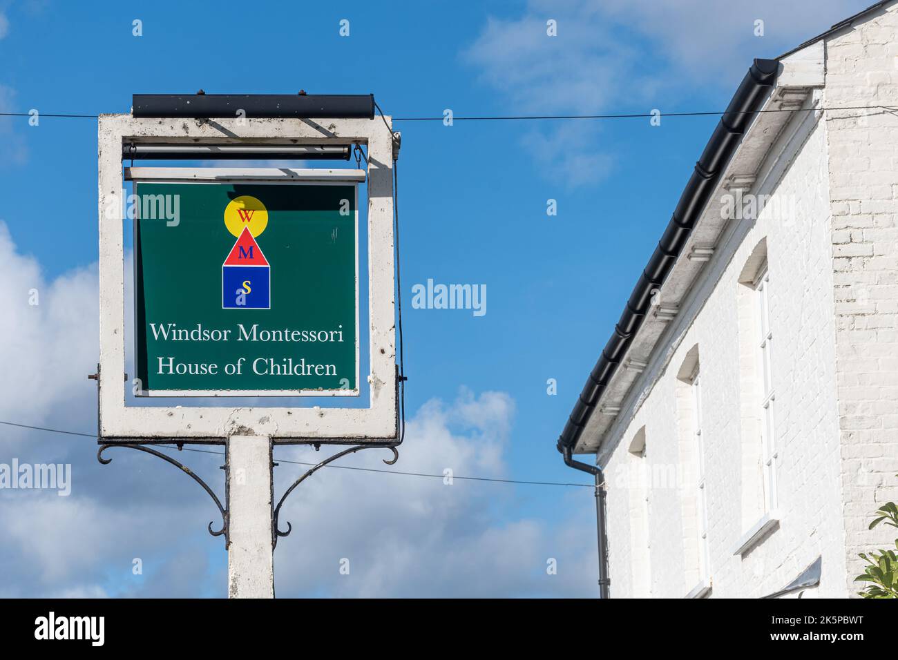 Windsor Montessori House of Children school sign, Old Windsor, Berkshire, England, UK Stock Photo