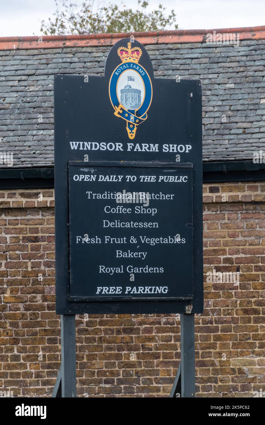 Windsor Farm Shop sign near Old Windsor, selling The Royal Farms