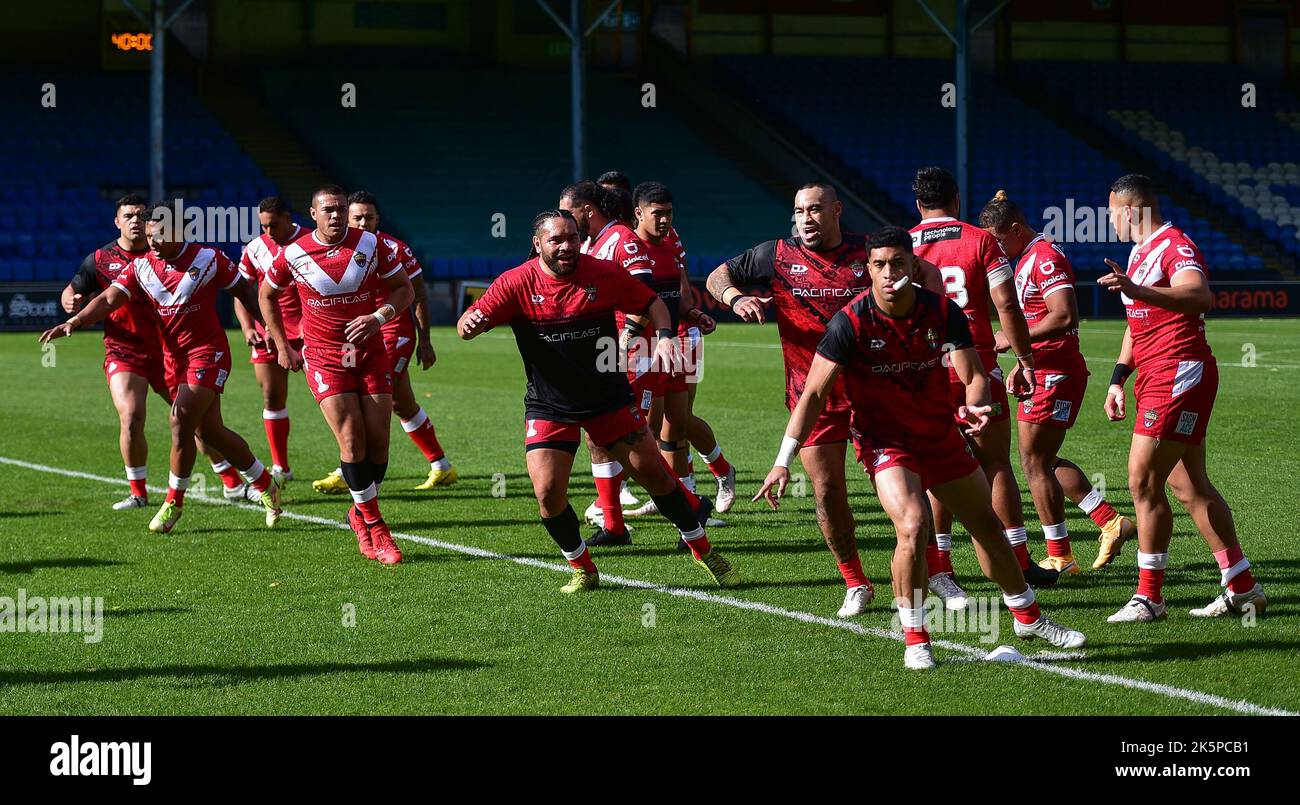 Halifax, England 8th October 2022 Tonga team during the warm up