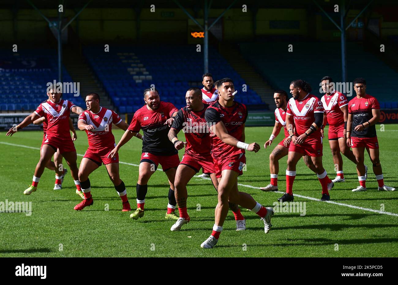 Halifax, England 8th October 2022 Tonga team during the warm up