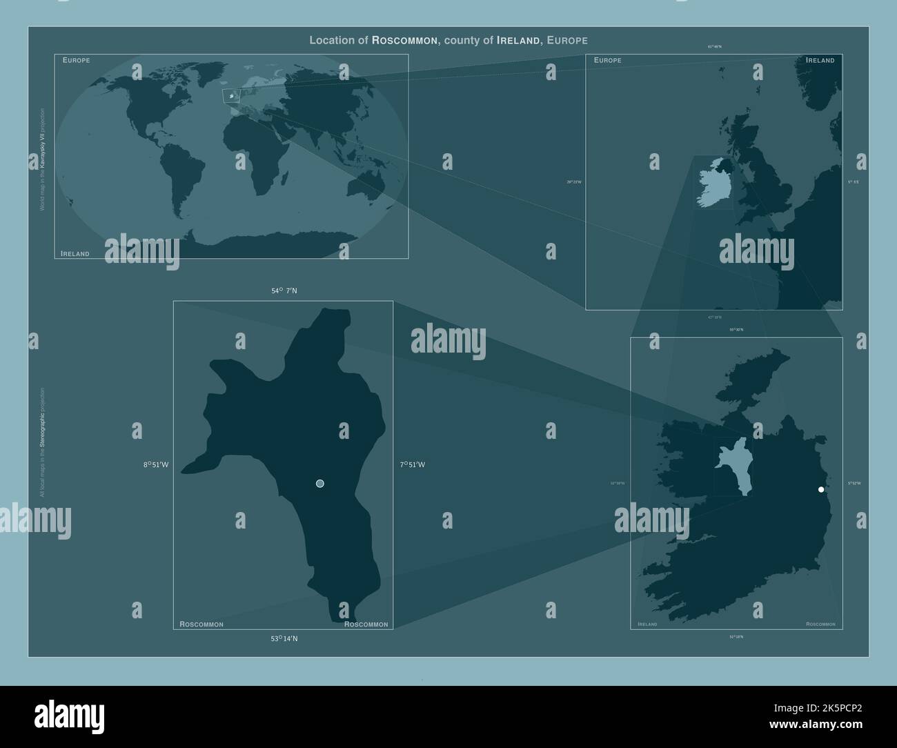 Roscommon, county of Ireland. Diagram showing the location of the ...