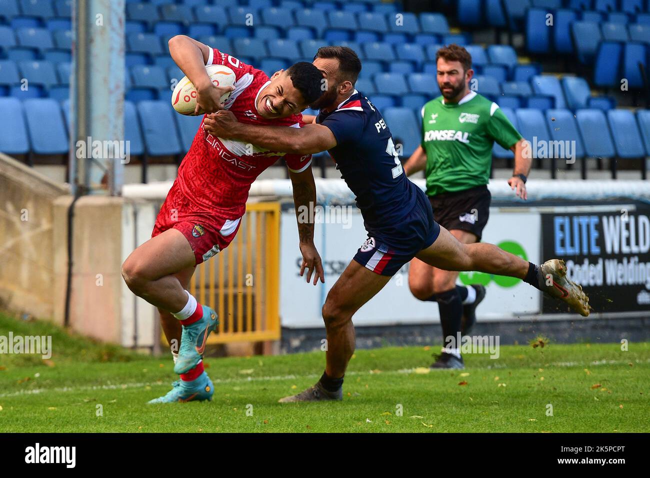 Halifax, England 8th October 2022 Junior Amone of Tonga in action