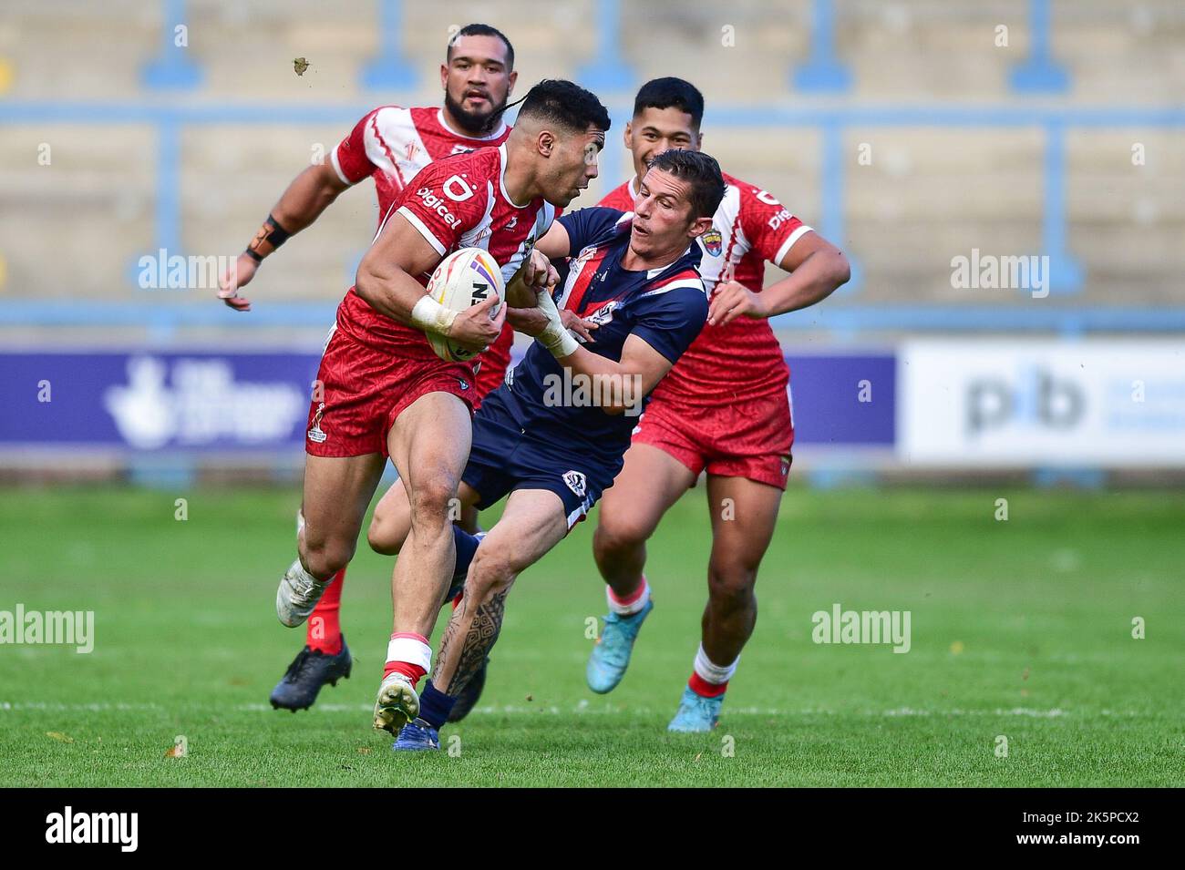 Halifax, England 8th October 2022 Totutau Koula of Tonga evades