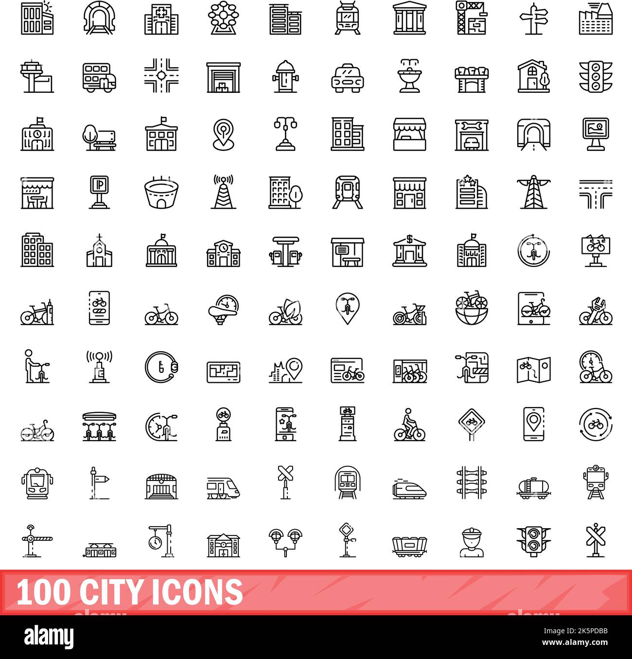 100 city icons set. Outline illustration of 100 city icons vector set ...