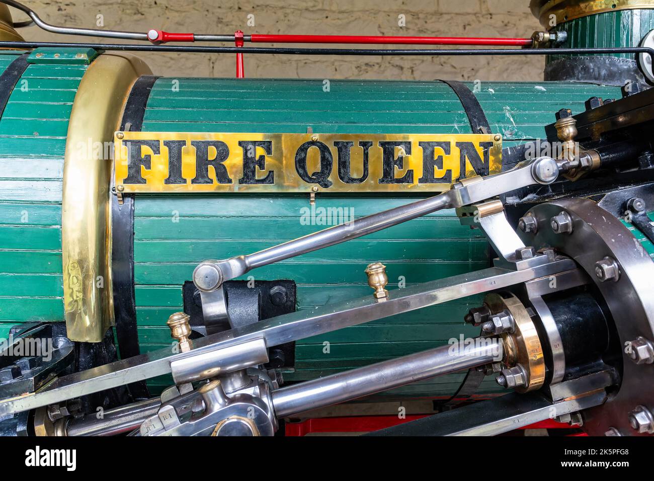 Tender Steam Locomotive Fire Queen name plate - built in 1848 by A Horlock - on display at Penrhyn Castle Museum, Gwnydd, Wales on 4 Ocotber 2022 Stock Photo