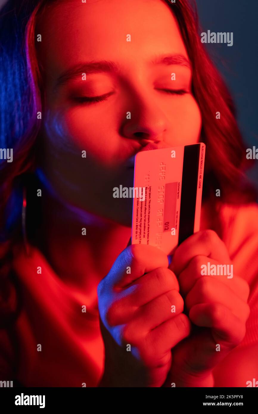 cashback service easy pay woman neon light card Stock Photo Alamy