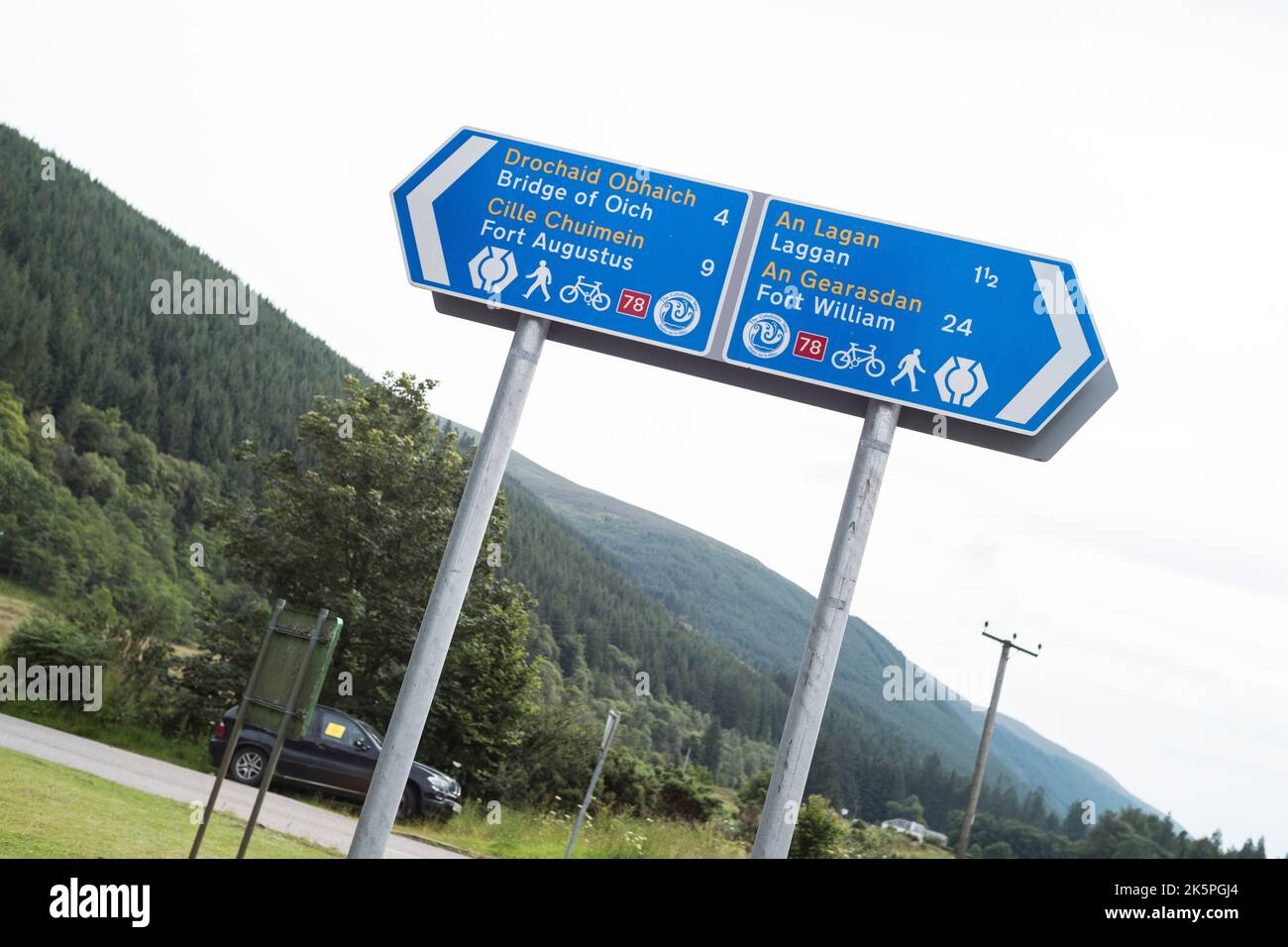 Great glen way signs and sustrans route 78 near Laggan Scotland Stock Photo
