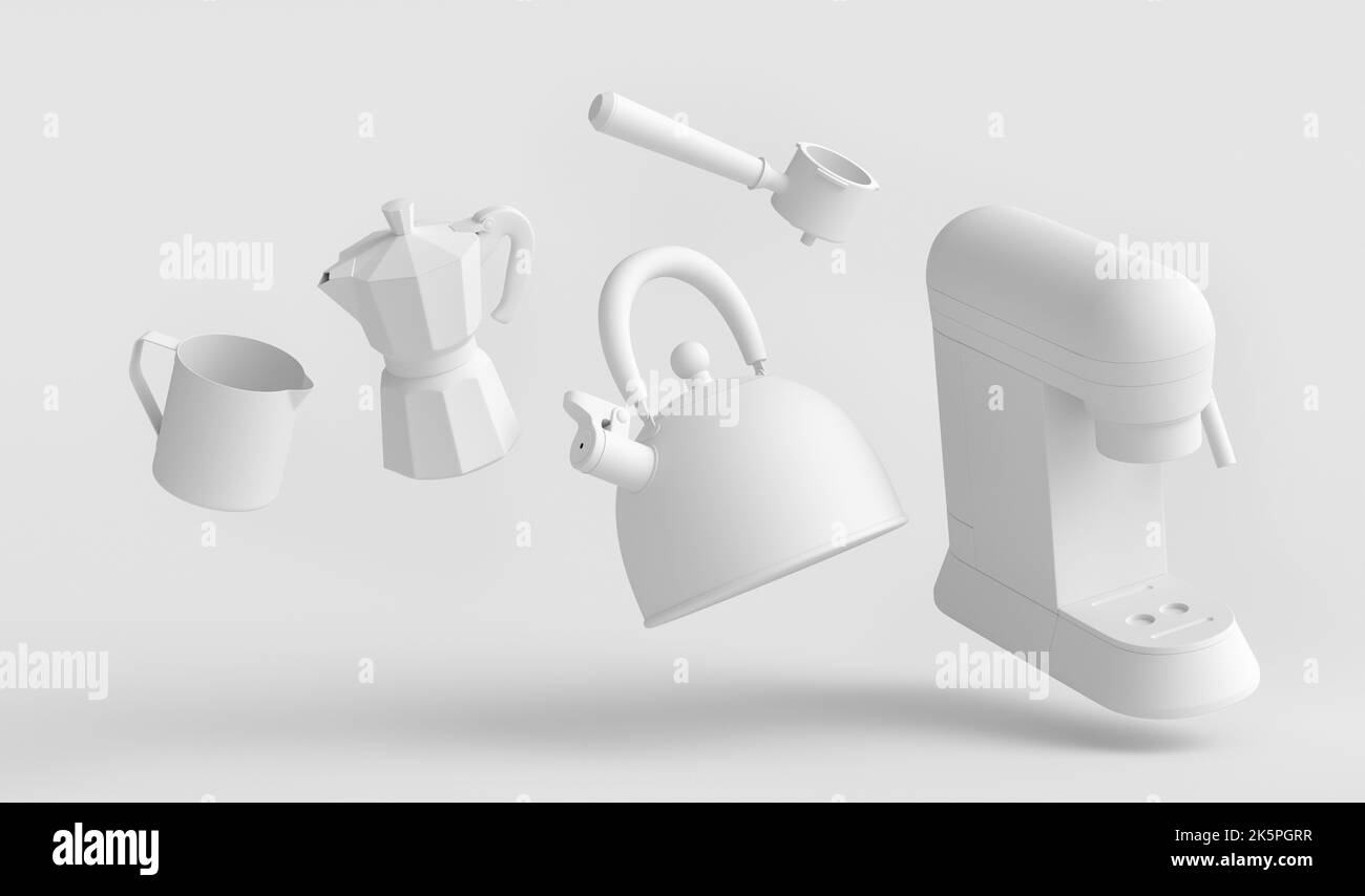 Espresso coffee machine, kettle with horn and geyser coffee maker for