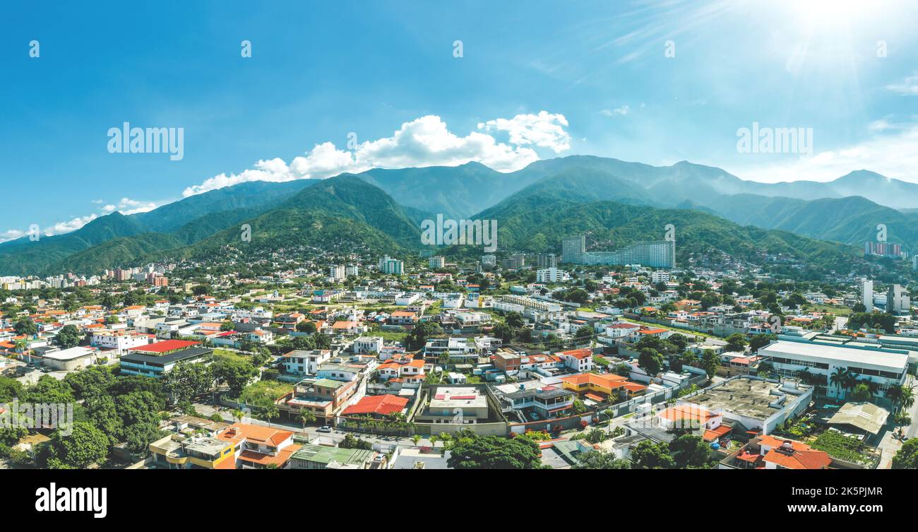 Wide angle view of the town of Los Corales, Vargas, Venezuela. View 360 Stock Photo