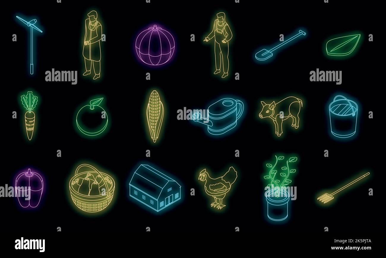 agronomist icons set. Isometric set of agronomist vector icons neon ...