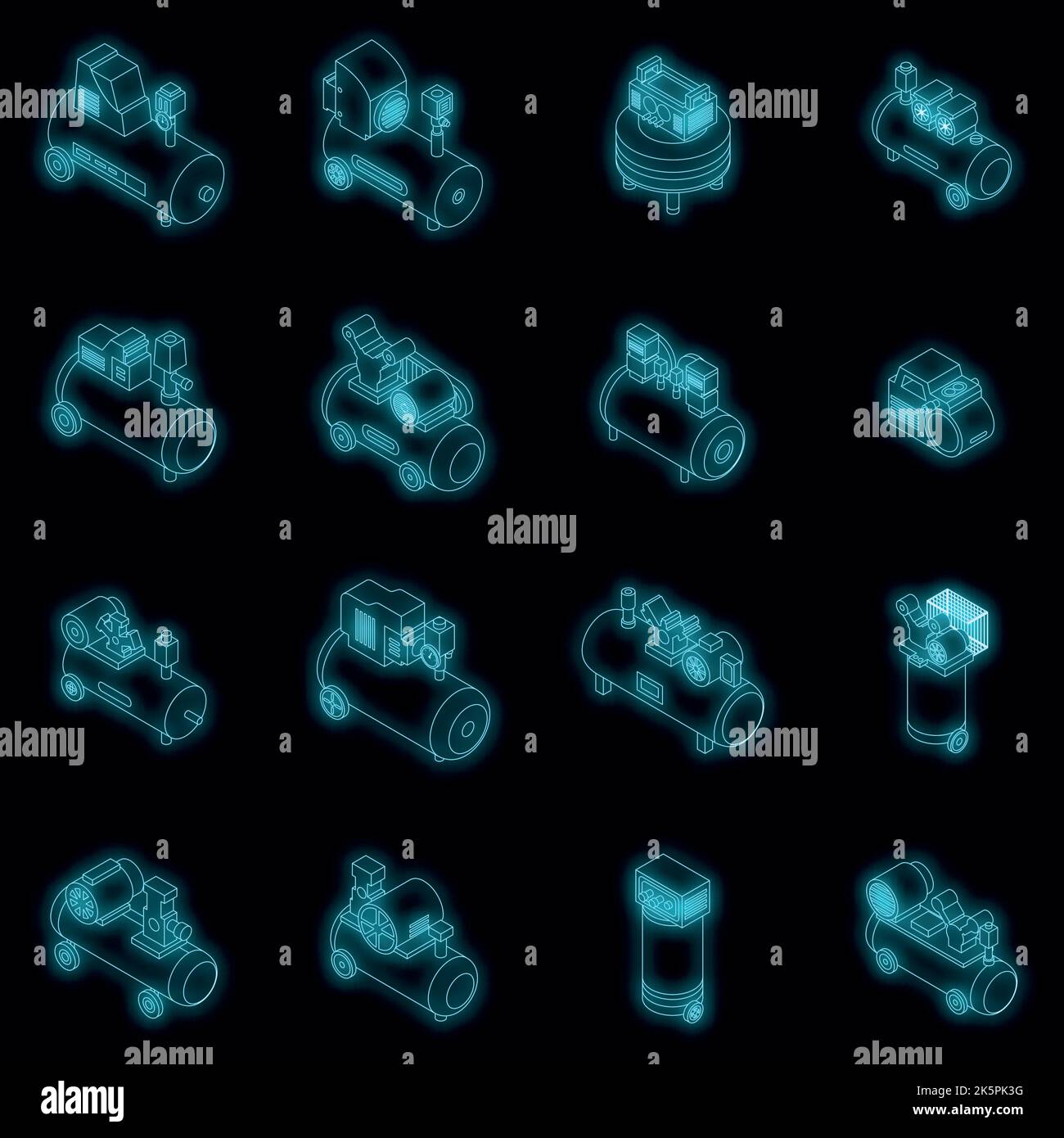 Air compressor icons set. Isometric set of air compressor vector icons ...