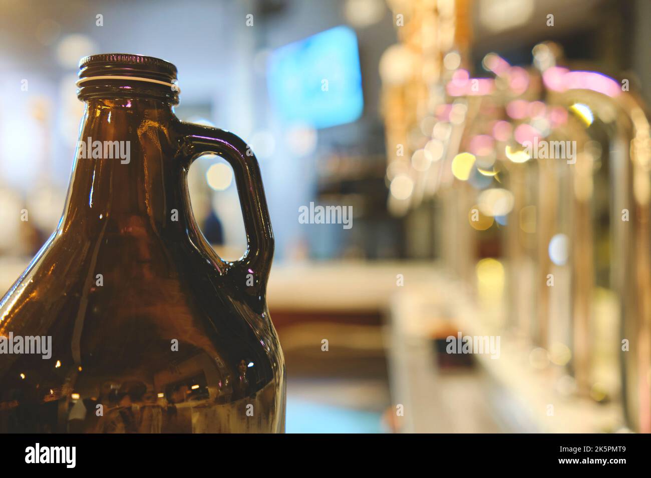 bottle beer and Micro Brew or Draft Beer Taps, Row of draft beer taps