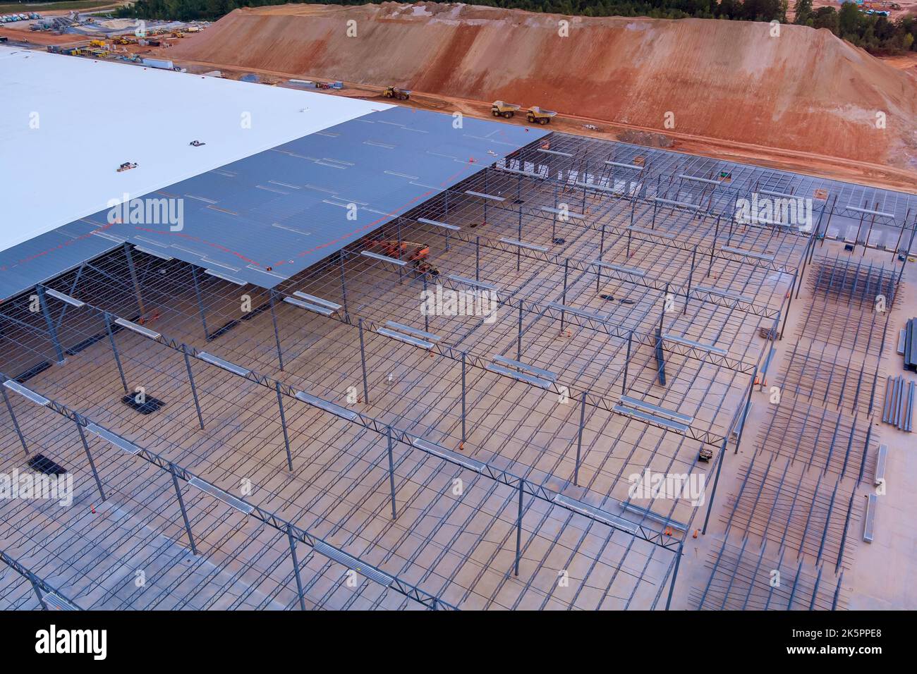 Metal steel aluminum frame structure is used for construction factory warehouses Stock Photo