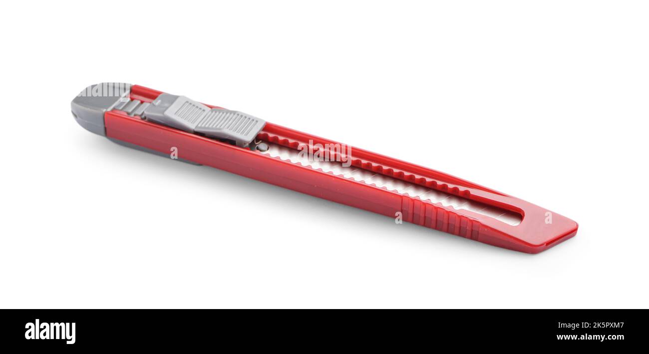 Red utility knife on white background Stock Photo