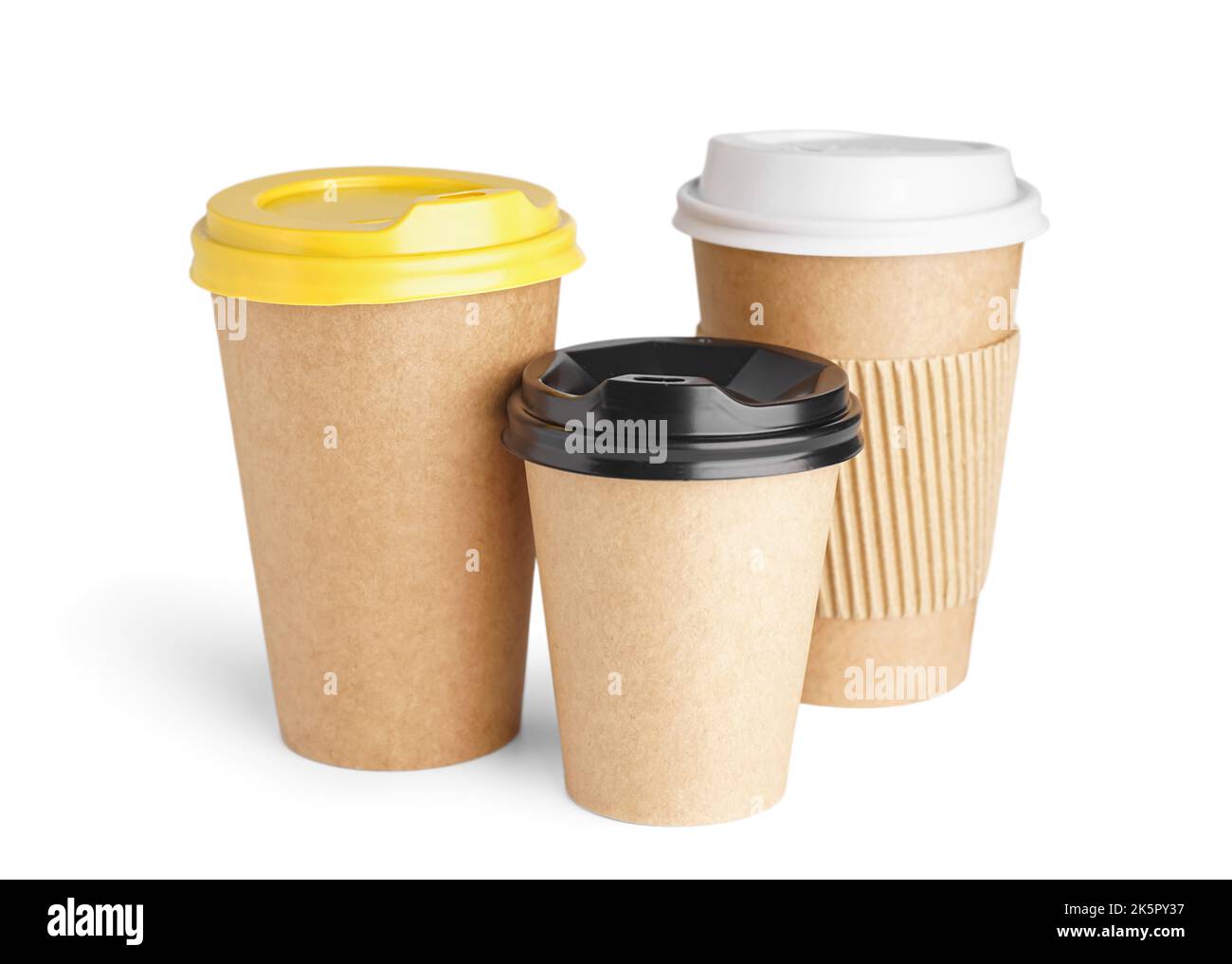 Different paper cups isolated on white background Stock Photo - Alamy