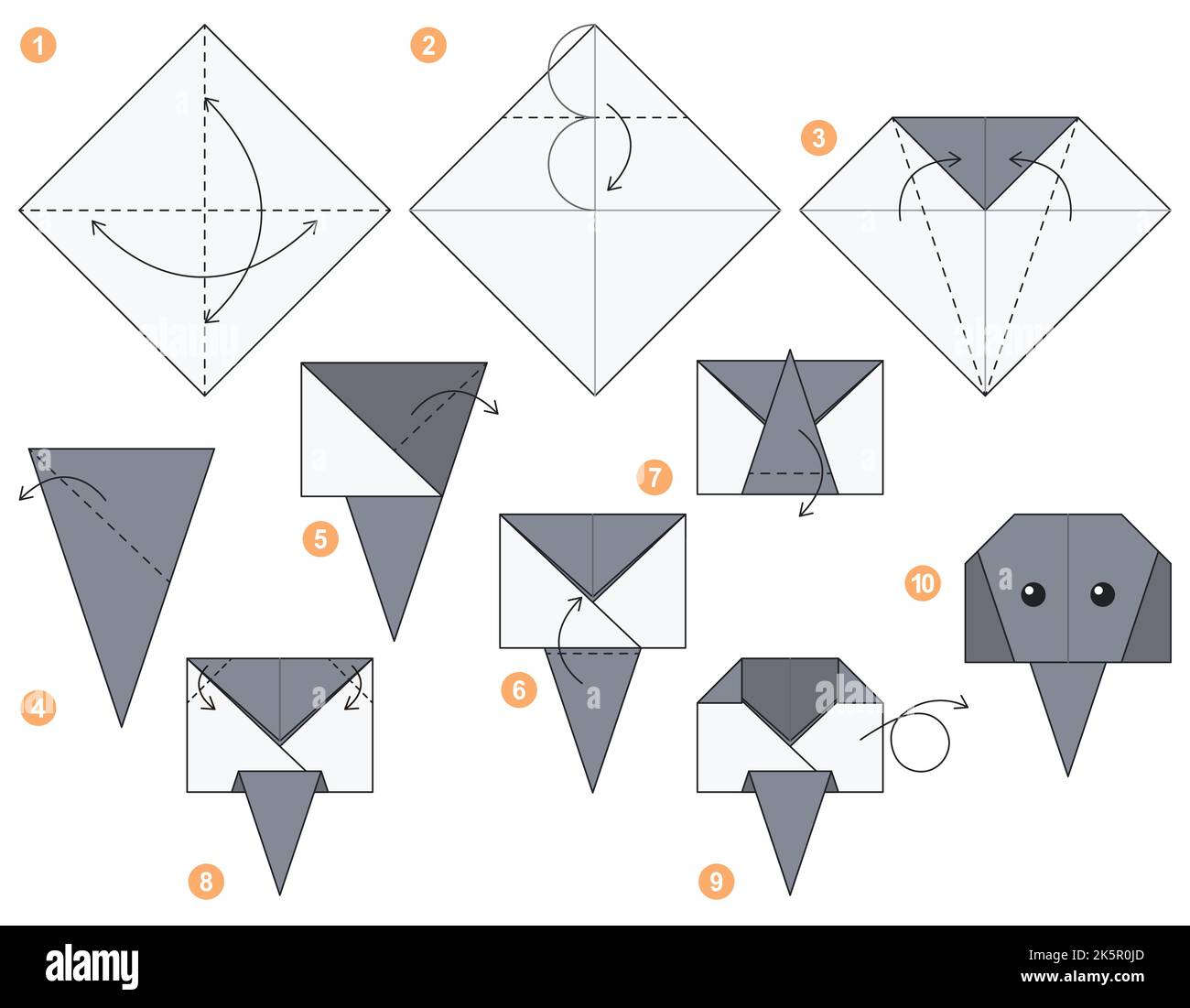 Origami tutorial Origami scheme for kids Elephant  Stock Vector