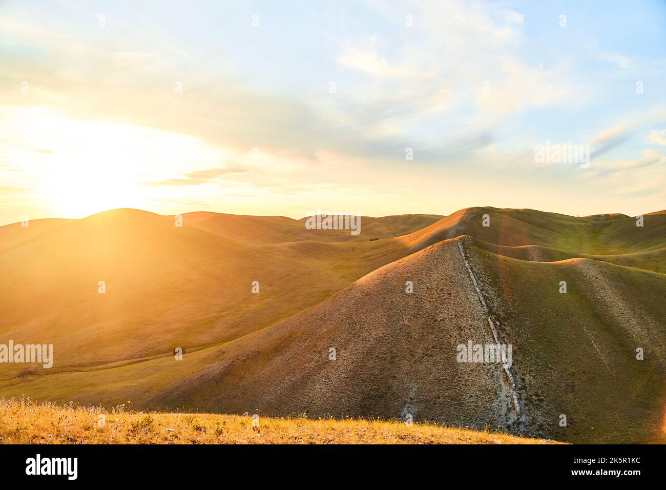 View of the Long Mountains Ridge. The beginning of the Ural mountains. Orenburg region. Stock Photo