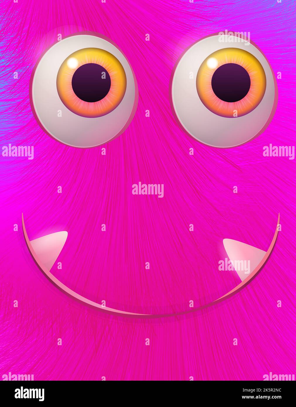 Happy cool cartoon monster. Pink fluffy monster for kids. Design for