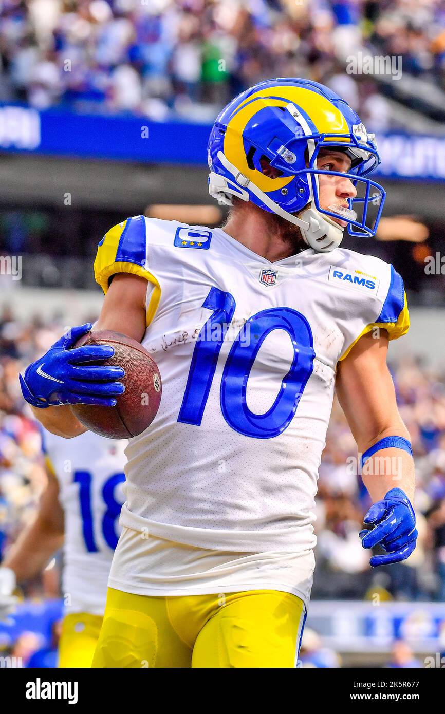 Los Angeles Rams wide receiver Tutu Atwell (15) makes a catch against  Dallas Cowboys cornerback Trevon Diggs (7) during a NFL game, Sunday,  October 9, 2022, at SoFi Stadium, in Inglewood, CA.