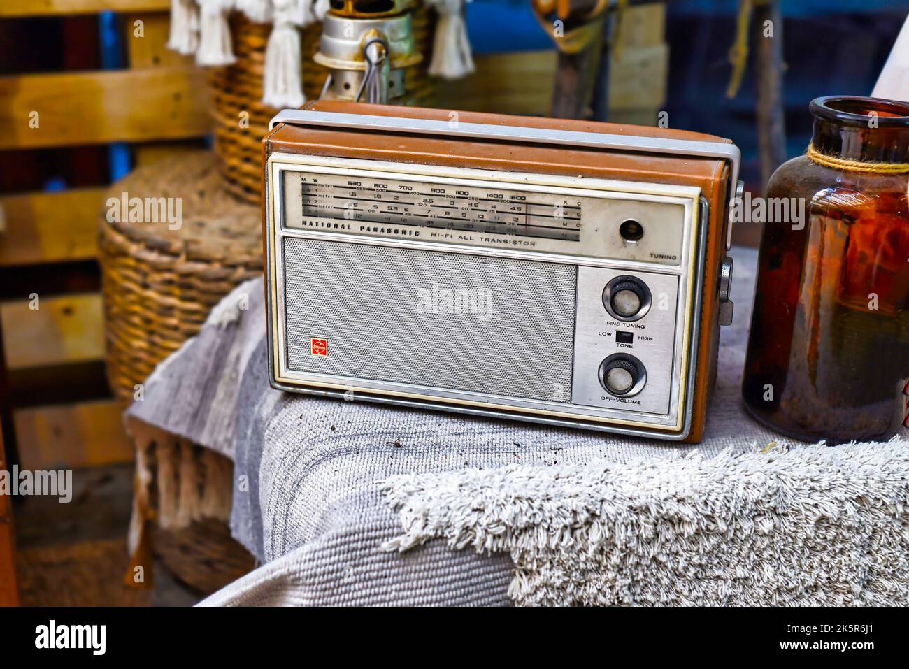 Nha Trang, Khanh Hoa, Vietnam - 19 September 2022: vintage old radio brand Panasonic on table Stock Photo