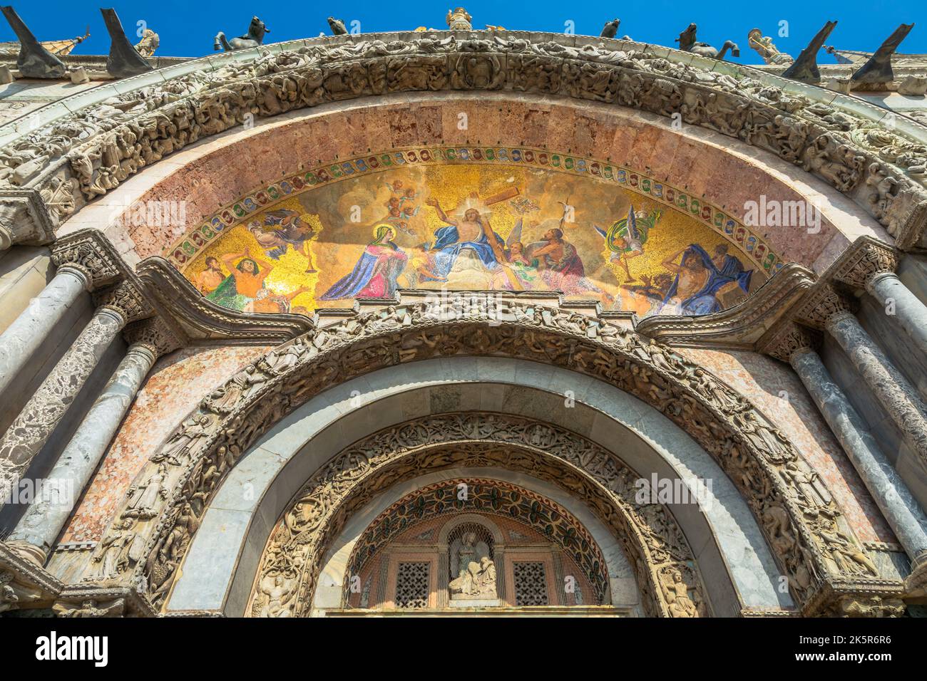 St Mark Basilica catholic afresco, facade detail, Venice, Italy Stock Photo