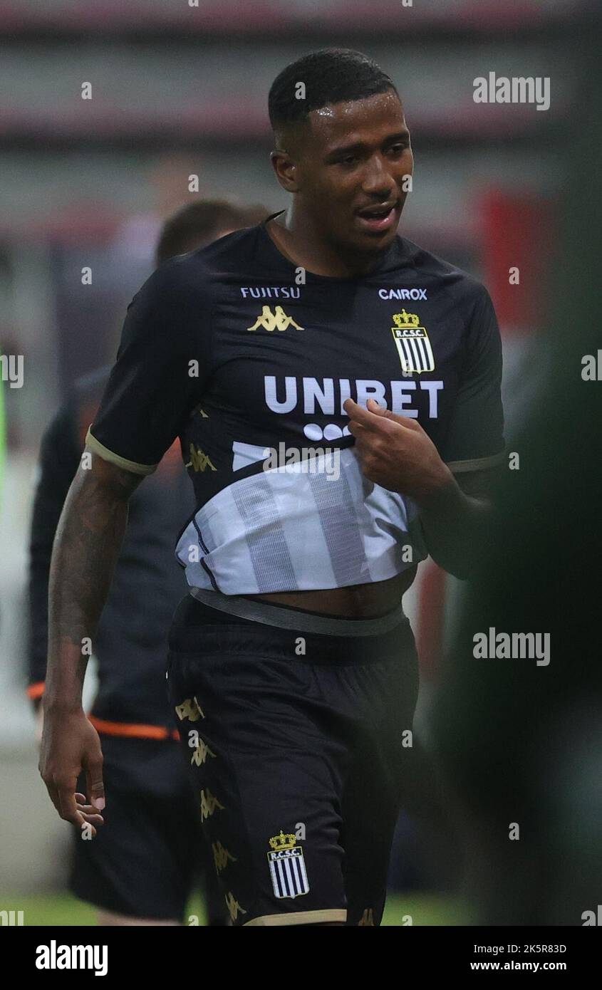Charleroi's Jackson Tchatchoua looks dejected during a soccer match between Sporting Charleroi and Standard Liege, Sunday 09 October 2022 in Charleroi, on day 11 of the 2022-2023 'Jupiler Pro League' first division of the Belgian championship. BELGA PHOTO VIRGINIE LEFOUR Stock Photo