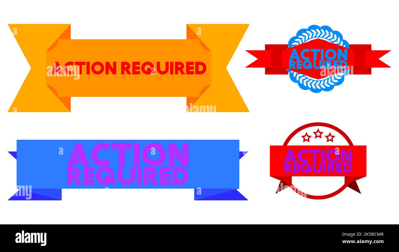 Set of ribbon with Action Required text. Banner template. Label sticker