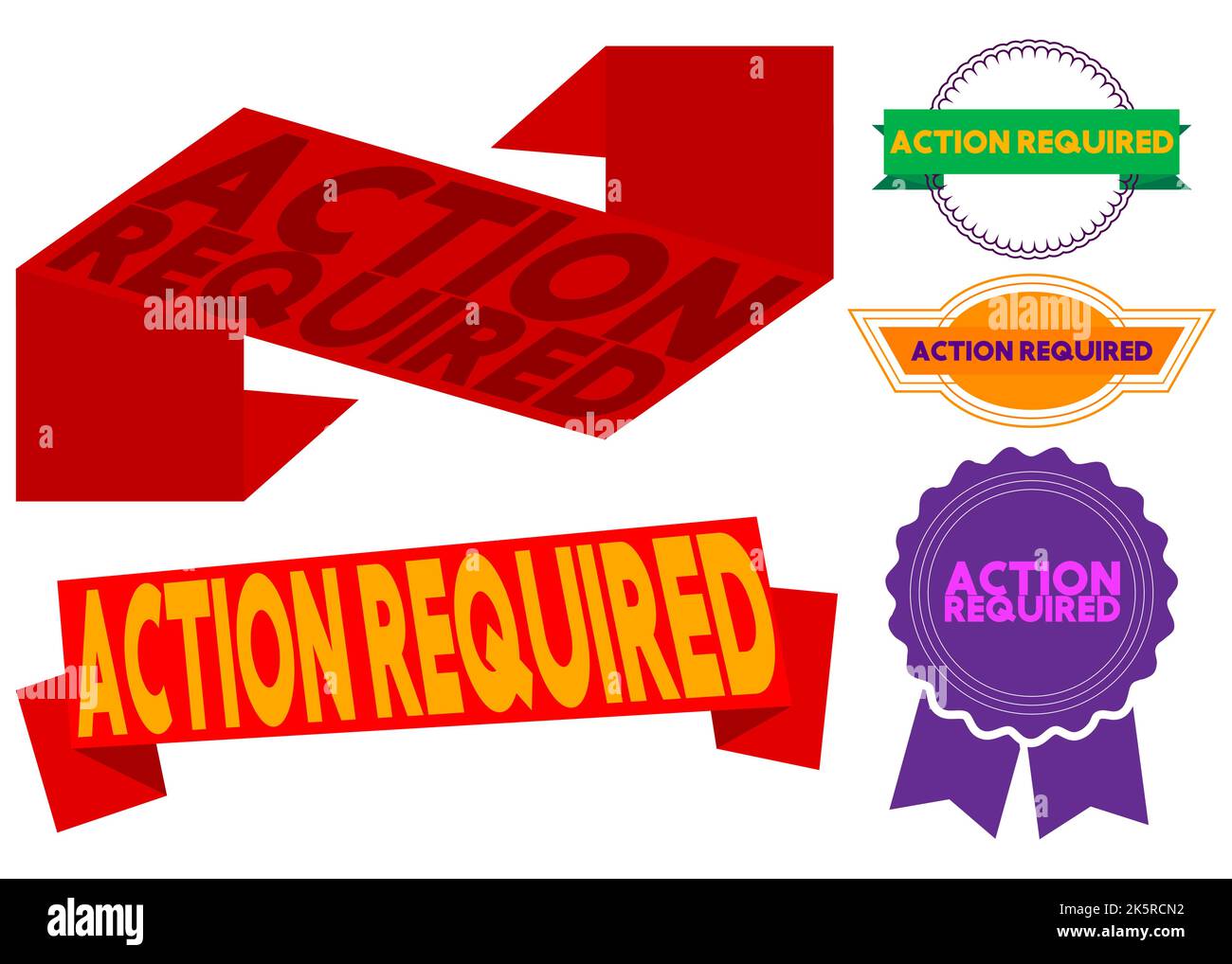Set of ribbon with Action Required text. Banner template. Label sticker