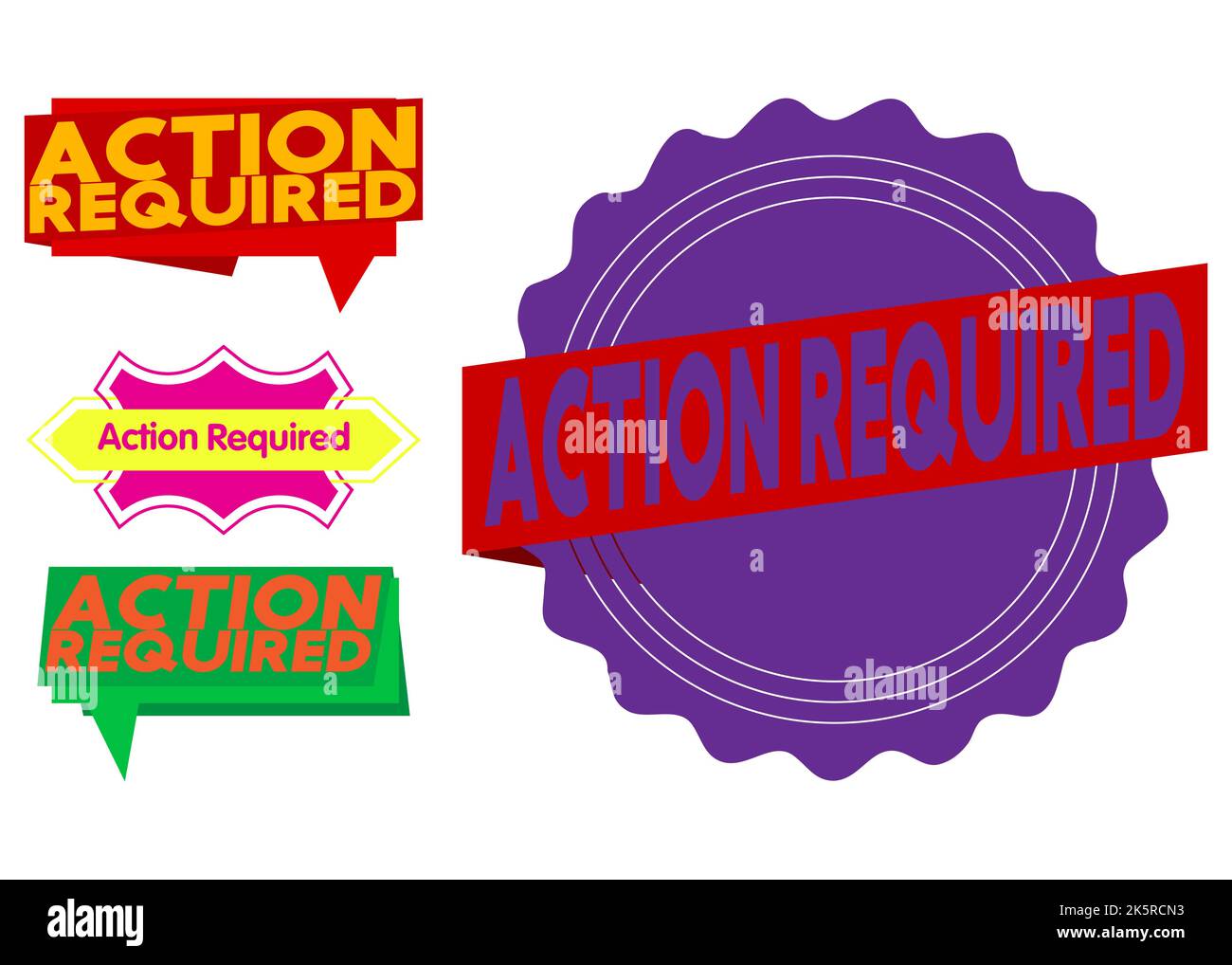 Set of ribbon with Action Required text. Banner template. Label sticker