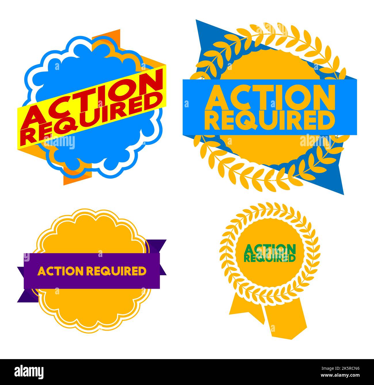 Set of ribbon with Action Required text. Banner template. Label sticker