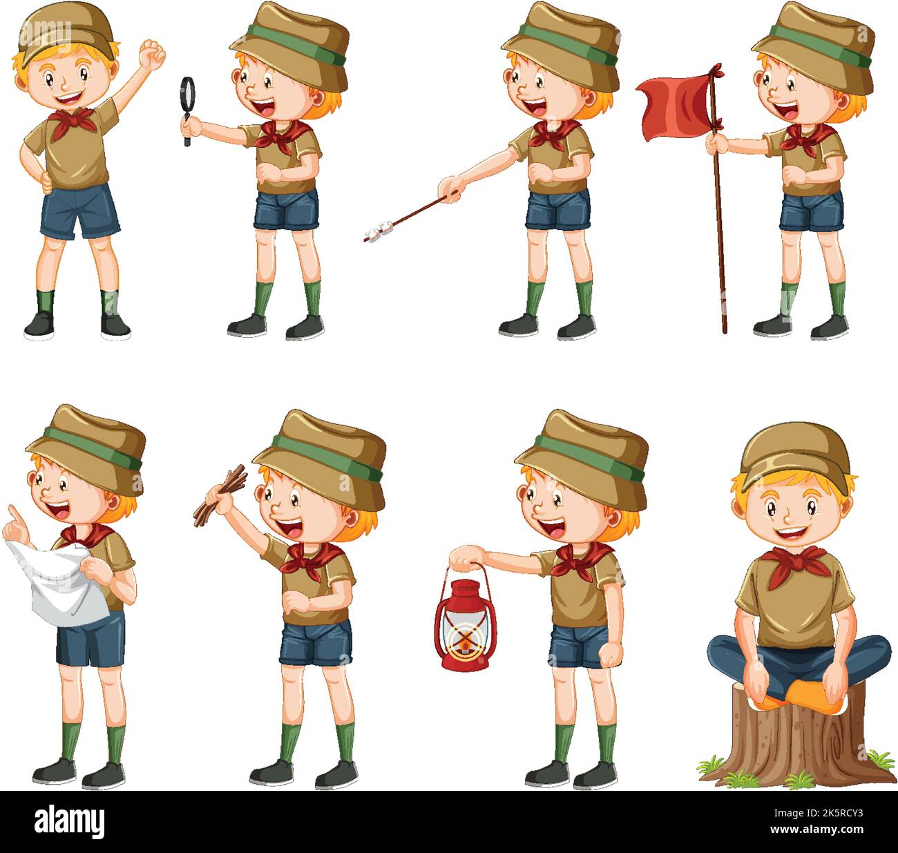 Set of camping kids cartoon character illustration Stock Vector Image ...